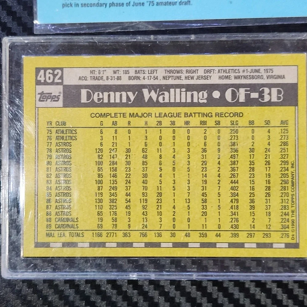 Lot of (4) Denny Walling Cards - '88 Donruss + Topps '90 Topps + Fleer